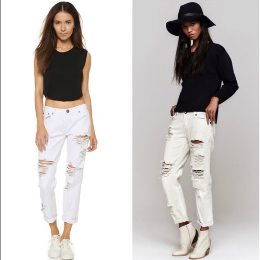 One Teaspoon Ripped White Boyfriend Jeans